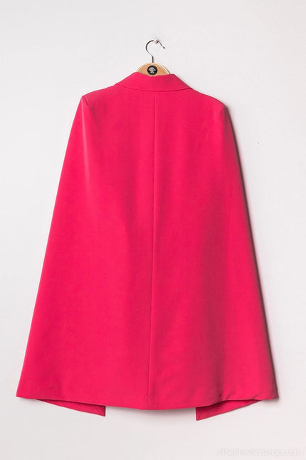 Mid-Length Cape Jacket with Belt Fuchsia-Jacket-Attentif Paris-Urbanheer