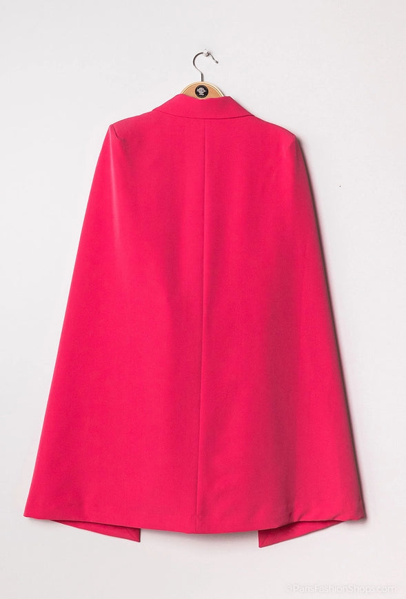 Mid-Length Cape Jacket with Belt Fuchsia-Jacket-Attentif Paris-Urbanheer