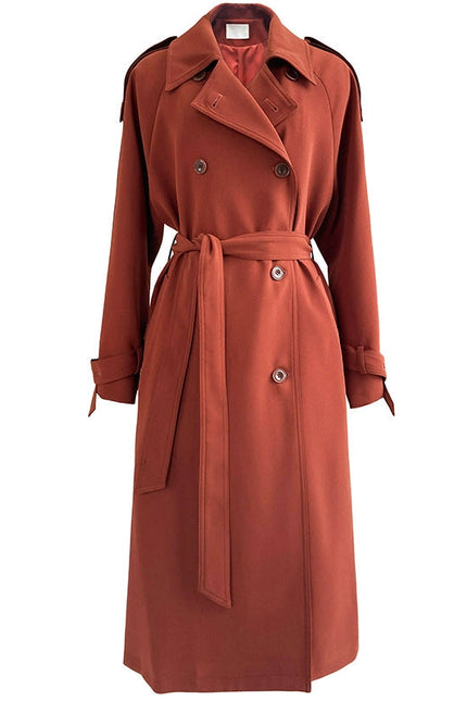 Draping British Loose Mid-Length Over The Knee Trench Coat Hawthorn Red-Coat-Blak Wardrob-Urbanheer