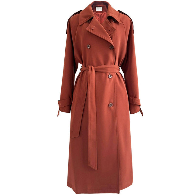 Draping British Loose Mid-Length Over The Knee Trench Coat Hawthorn Red-Coat-Blak Wardrob-Urbanheer