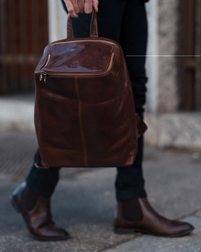 Brown Leather Backpack - A Bend in the River Brown