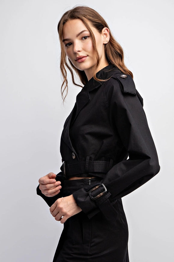 Belt Detail Crop Woven Jacket Black-Jacket-EDIT by NINE-Urbanheer