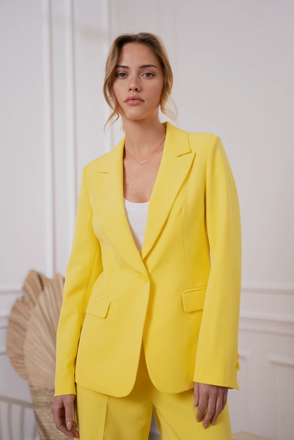 Timeless One-Button Fitted Plain Jacket Yellow-Jacket-Attentif Paris-S-Urbanheer