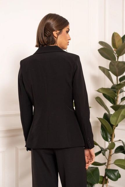 Timeless One-Button Fitted Plain Jacket Black-Jacket-Attentif Paris-Urbanheer