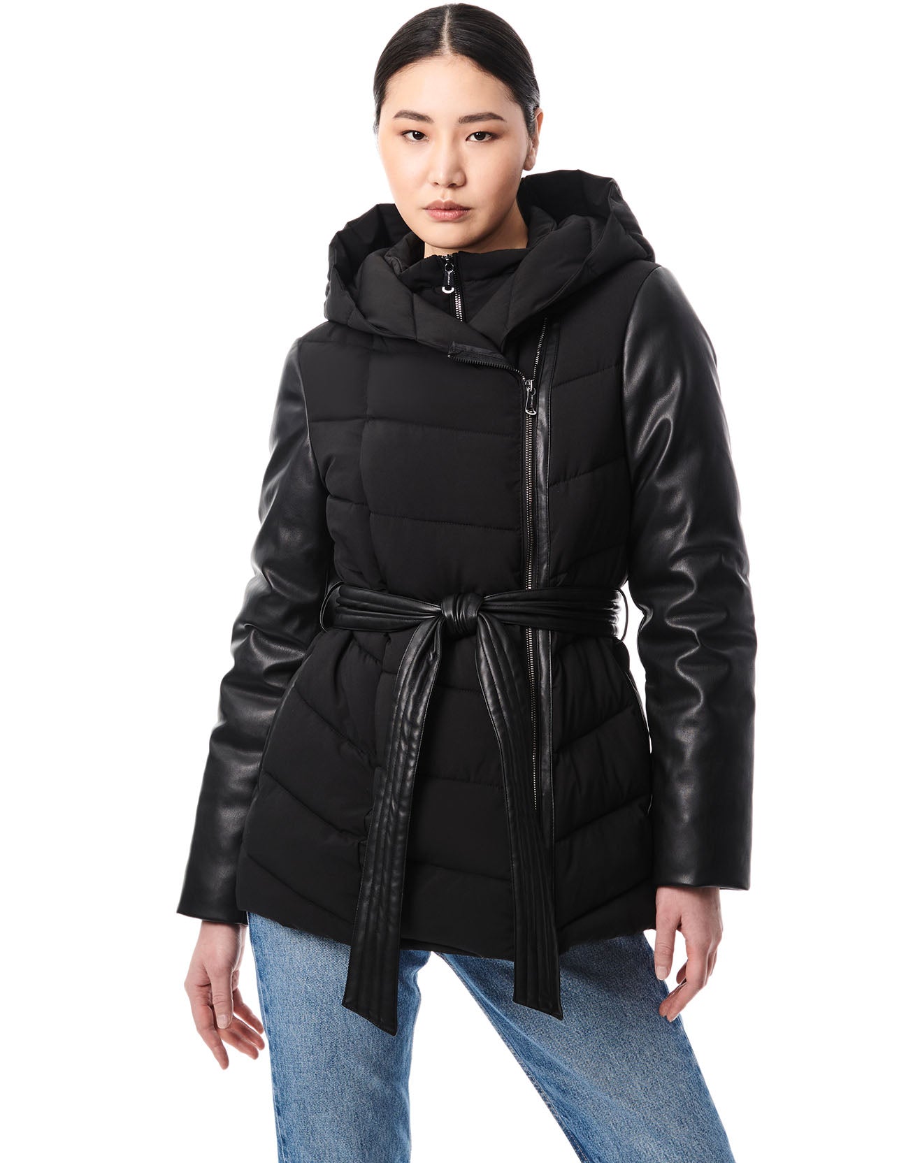 Short Faux Leather Combo Puffer-Clothing - Women-Bernardo-Black-XS-Urbanheer