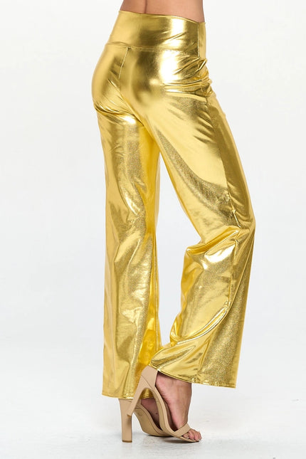 Made in USA Metallic Wide Leg Pants with Thick Waistband GOLD-Pants-Renee C.-Urbanheer