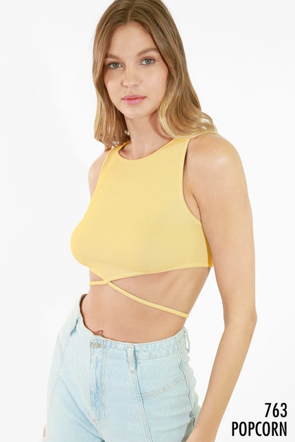 Ribbed Tie Waist Crop Top-Clothing - Women-NIKIBIKI-Popcorn-xs-Urbanheer