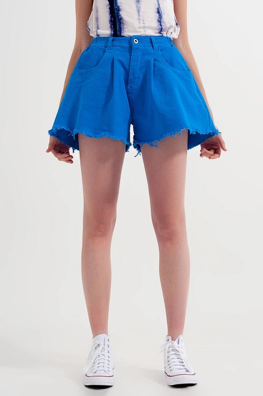 A-Line Ripped Denim Shorts In Blue