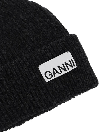 Ganni beanie hat with logo label