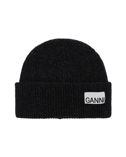 Ganni beanie hat with logo label