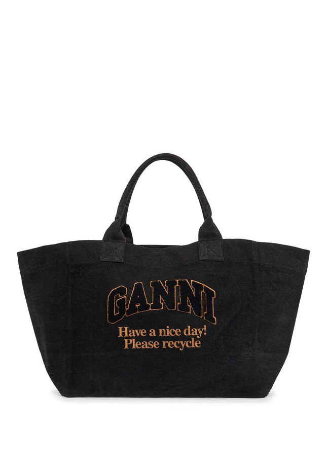 Ganni denim logo tote bag with 9