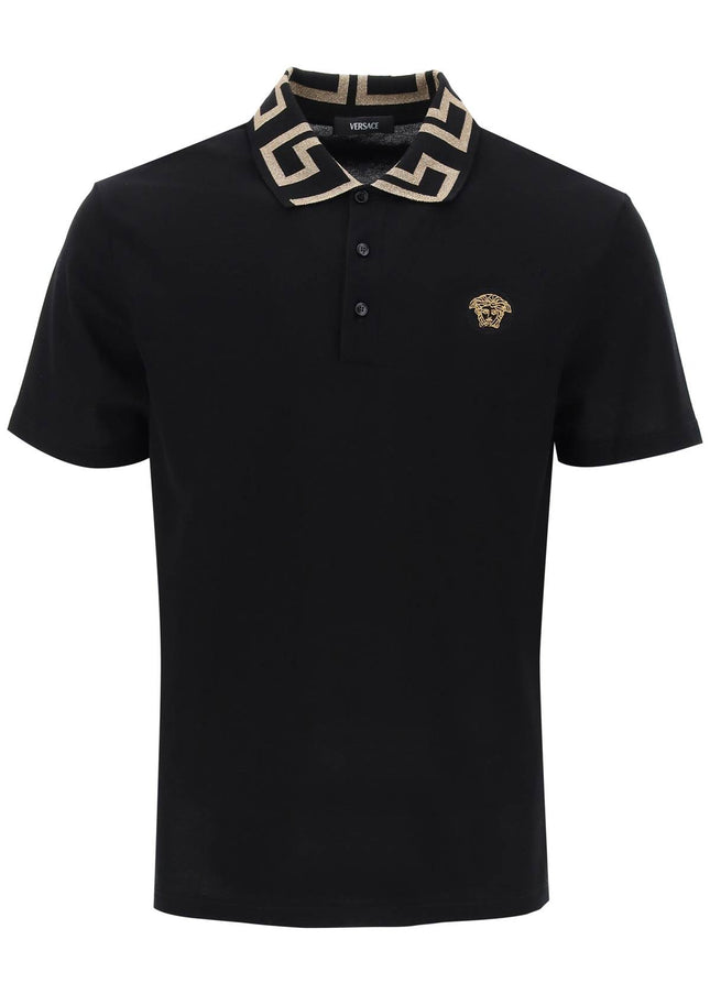 Versace taylor fit polo shirt with greca collar