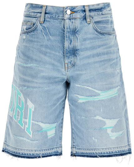 Amiri denim logo varsity bermuda shorts