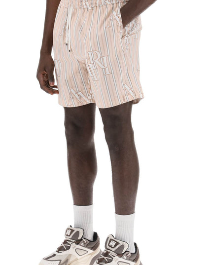 Amiri stripe technical poplin bermuda shorts with logo  "striped