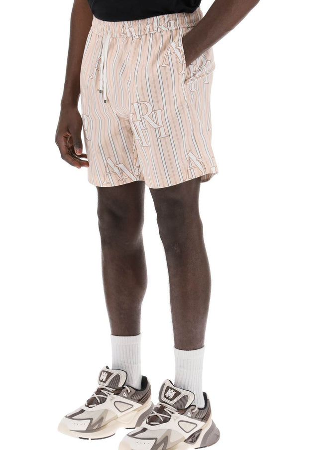 Amiri stripe technical poplin bermuda shorts with logo  "striped