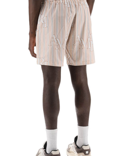 Amiri stripe technical poplin bermuda shorts with logo  "striped