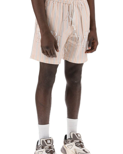 Amiri stripe technical poplin bermuda shorts with logo  "striped