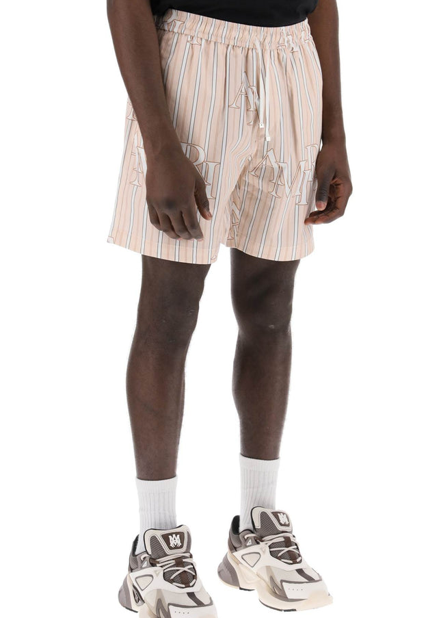 Amiri stripe technical poplin bermuda shorts with logo  "striped