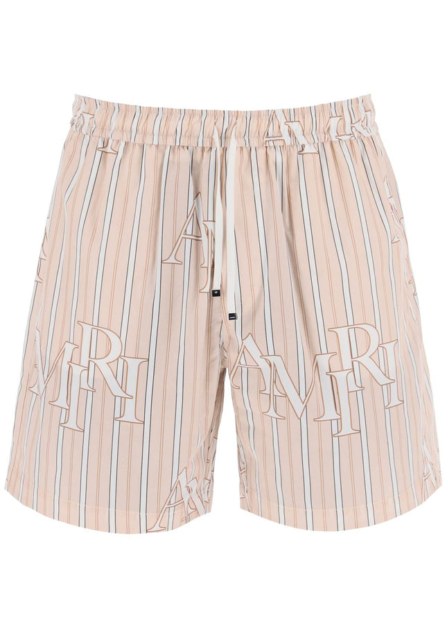 Amiri stripe technical poplin bermuda shorts with logo  "striped