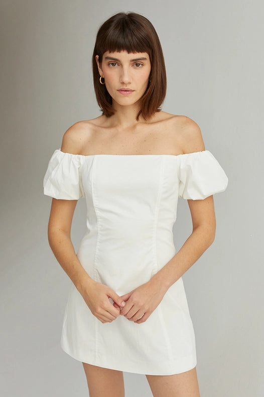 Abigail Cotton Blend Off-Shoulder Mini Dress White