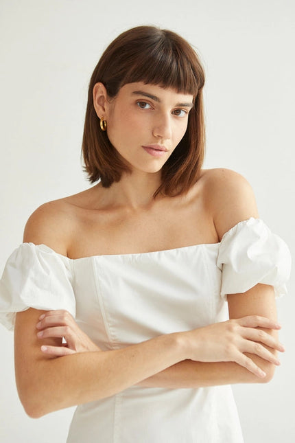 Abigail Cotton Blend Off-Shoulder Mini Dress White