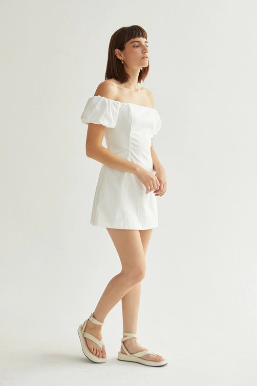 Abigail Cotton Blend Off-Shoulder Mini Dress White