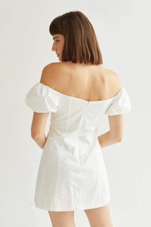 Abigail Cotton Blend Off-Shoulder Mini Dress White