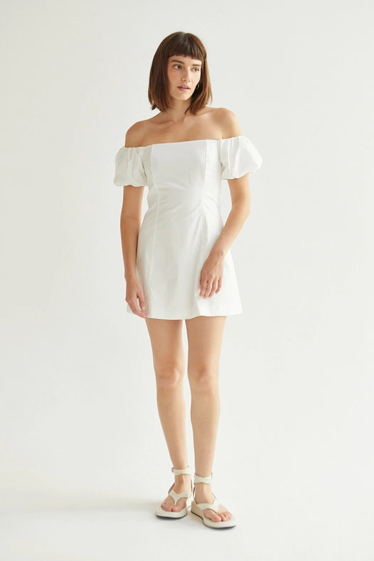 Abigail Cotton Blend Off-Shoulder Mini Dress White