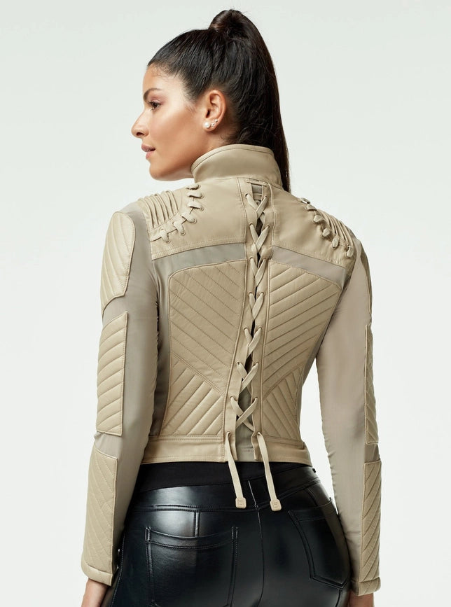 Acceleration Moto Mesh Leather Jacket LIGHT TAUPE