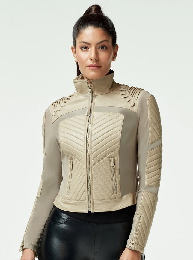 Acceleration Moto Mesh Leather Jacket LIGHT TAUPE