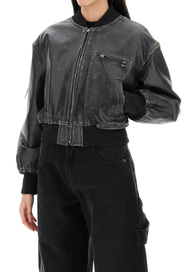 Acne Studios aged leather bomber jacket with distressed treatment