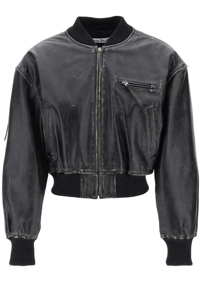 Acne Studios aged leather bomber jacket with distressed treatment