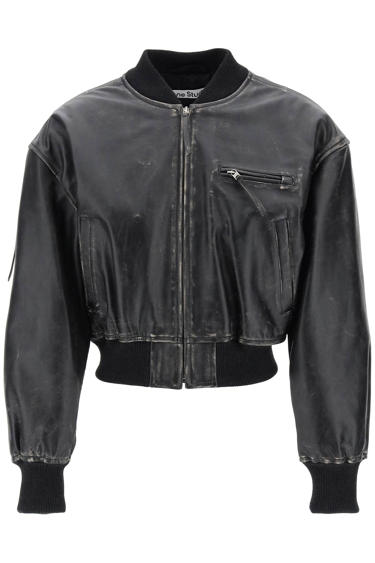 Acne Studios aged leather bomber jacket with distressed treatment