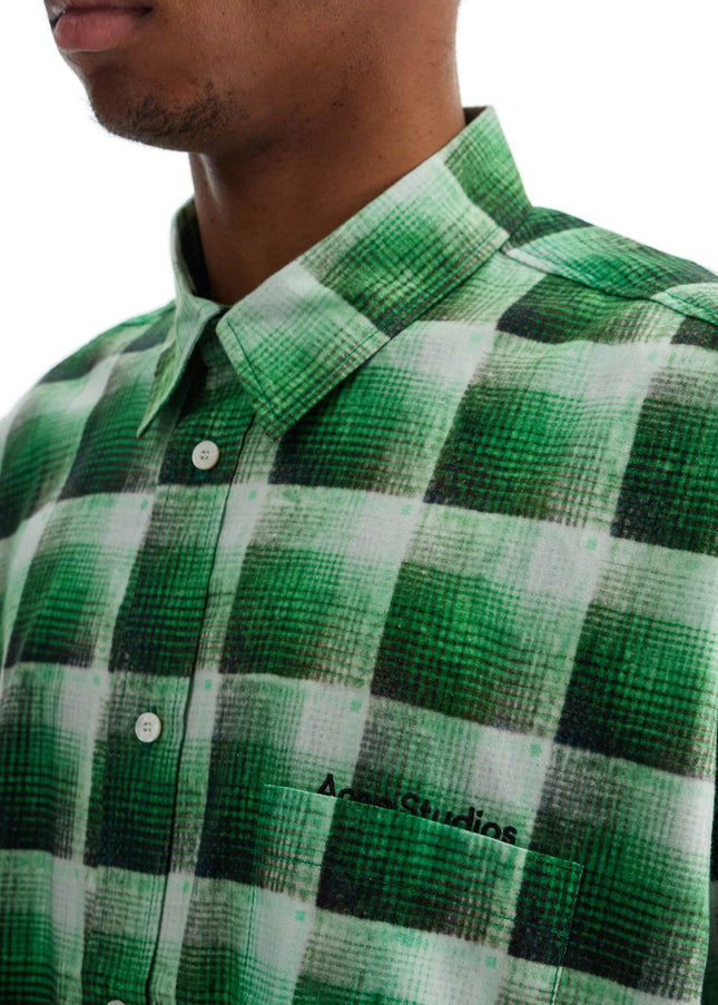 Acne Studios green checkered cotton flannel shirt