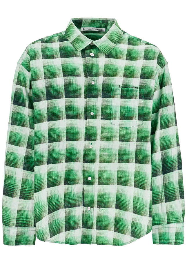 Acne Studios green checkered cotton flannel shirt