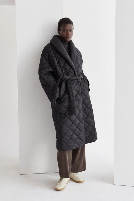 Adeline Quilted Puffer Wrap Coat Black