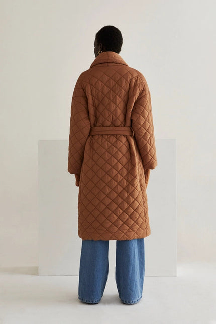 Adeline Quilted Puffer Wrap Coat KHAKI