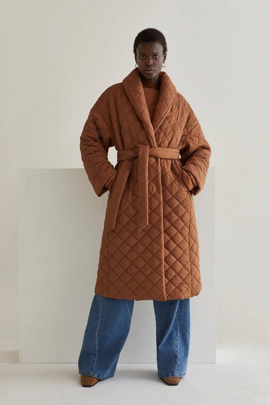 Adeline Quilted Puffer Wrap Coat KHAKI