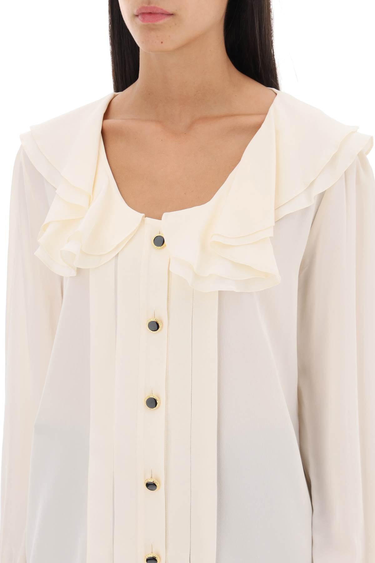 Alessandra rich crepe de chine blouse with frills-women > clothing > shirts and blouses > shirts-Alessandra Rich-40-White-Urbanheer