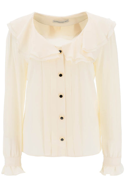 Alessandra rich crepe de chine blouse with frills-women > clothing > shirts and blouses > shirts-Alessandra Rich-40-White-Urbanheer