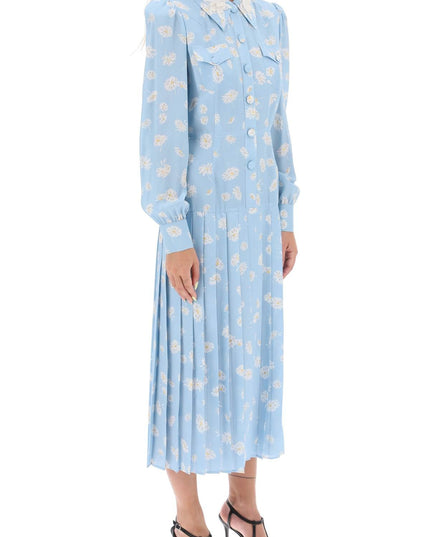 Alessandra rich crepe de chine shirt dress with daisy motif-women > clothing > dresses > midi-Alessandra Rich-40-Light blue-Urbanheer