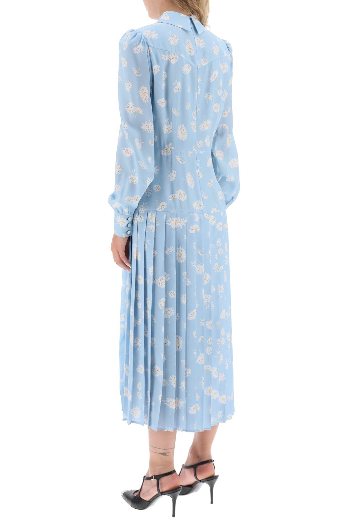 Alessandra rich crepe de chine shirt dress with daisy motif-women > clothing > dresses > midi-Alessandra Rich-40-Light blue-Urbanheer