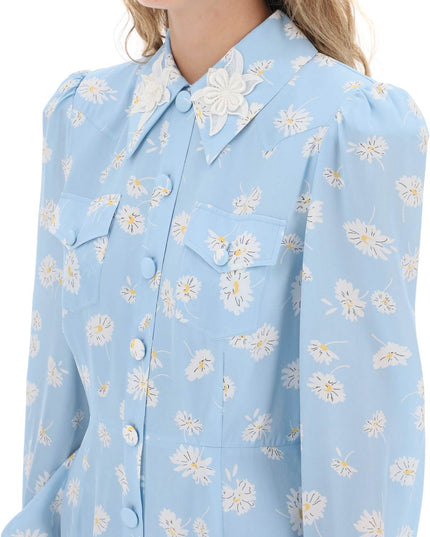 Alessandra rich crepe de chine shirt dress with daisy motif-women > clothing > dresses > midi-Alessandra Rich-40-Light blue-Urbanheer