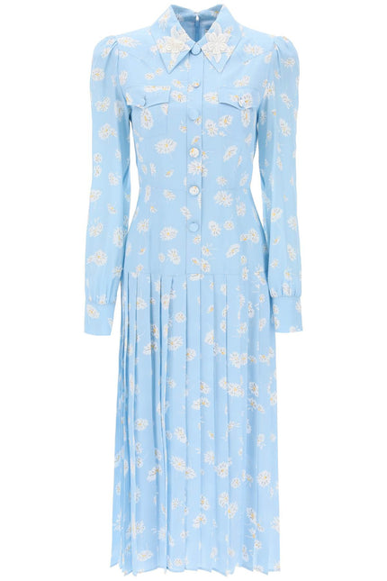 Alessandra rich crepe de chine shirt dress with daisy motif-women > clothing > dresses > midi-Alessandra Rich-40-Light blue-Urbanheer