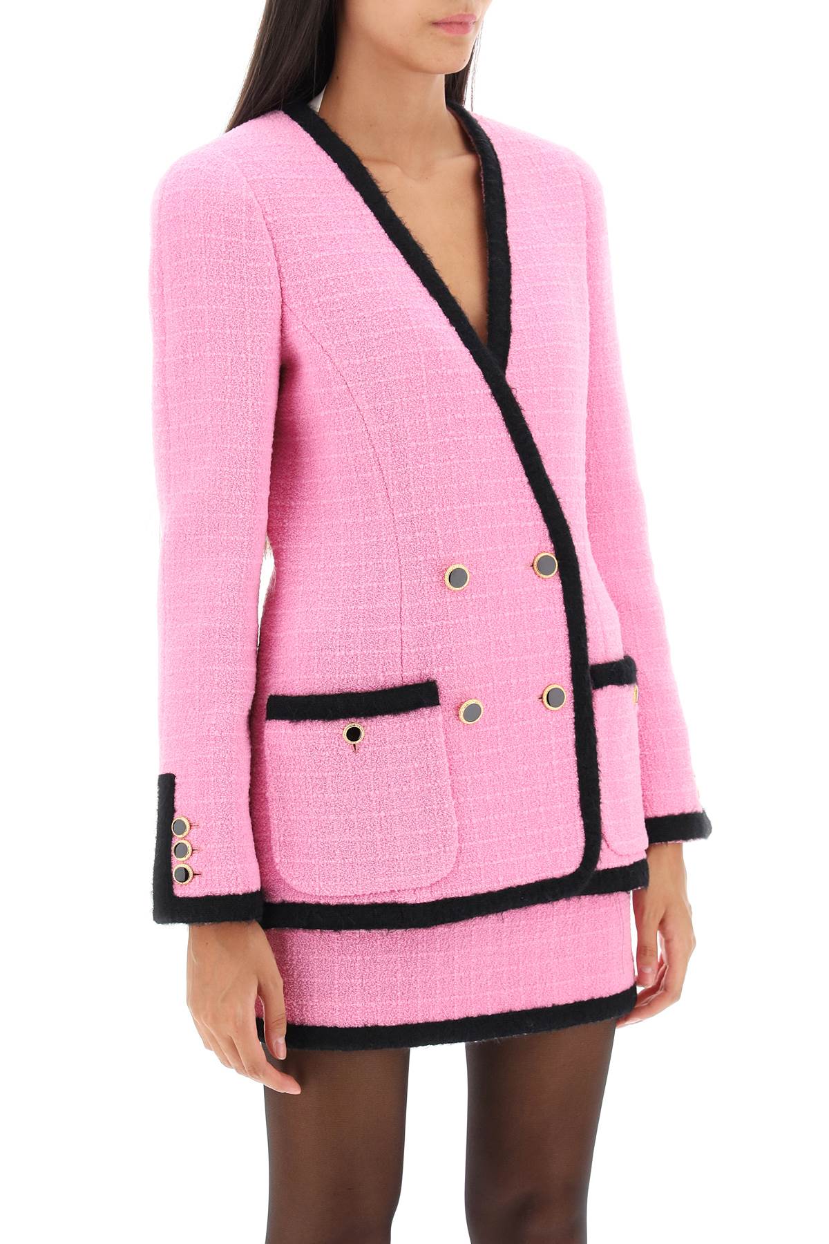Alessandra rich double-breasted boucle tweed jacket-women > clothing > jackets > blazers and vests-Alessandra Rich-40-Pink-Urbanheer