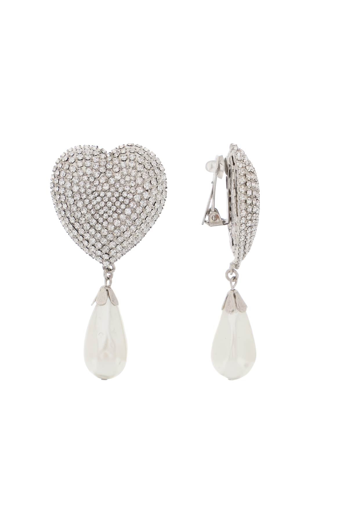 Alessandra rich heart crystal earrings with pearls-women > accessories > jewellery > earrings-Alessandra Rich-os-Silver-Urbanheer
