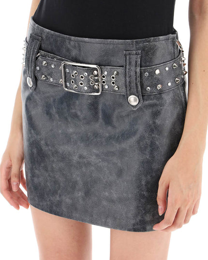 Alessandra rich leather mini skirt with belt and appliques-women > clothing > skirts > mini-Alessandra Rich-Urbanheer