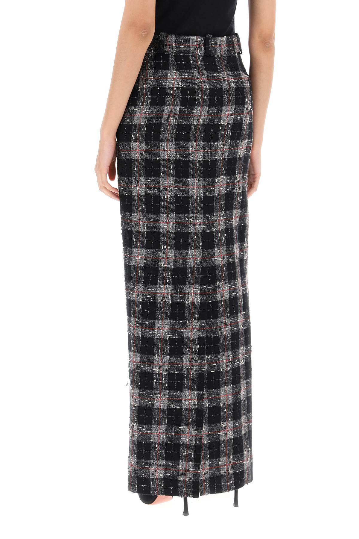 Alessandra rich maxi skirt in boucle' fabric with check motif-women > clothing > skirts > maxi-Alessandra Rich-Urbanheer