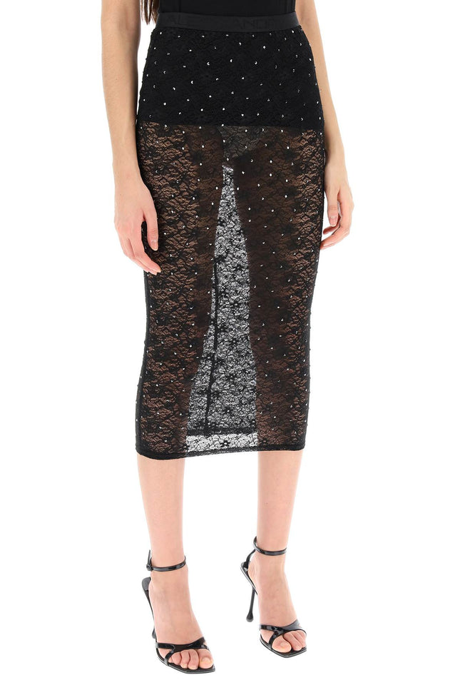 Alessandra rich midi skirt in lace with rhinestones-women > clothing > skirts > midi-Alessandra Rich-42-Black-Urbanheer