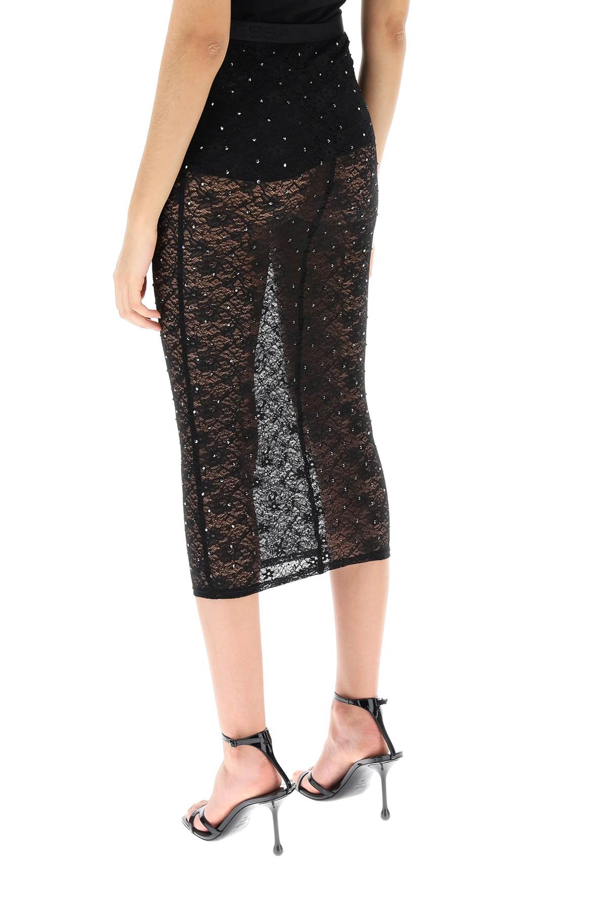 Alessandra rich midi skirt in lace with rhinestones-women > clothing > skirts > midi-Alessandra Rich-42-Black-Urbanheer